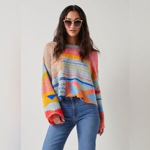 Sharlene Mixed Pattern Cropped Pullover SIZE L- Multicolored